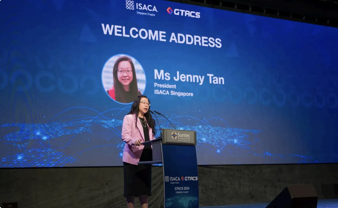 Dr Jenny Tan delivering the welcome address at GTACS 2024, Suntec Singapore
